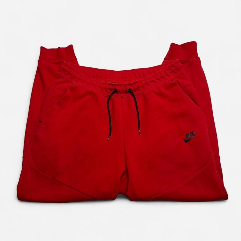 Nike Tech Fleece Joggers Red Black Zip Pocket Pants Large - Picture 2 of 8